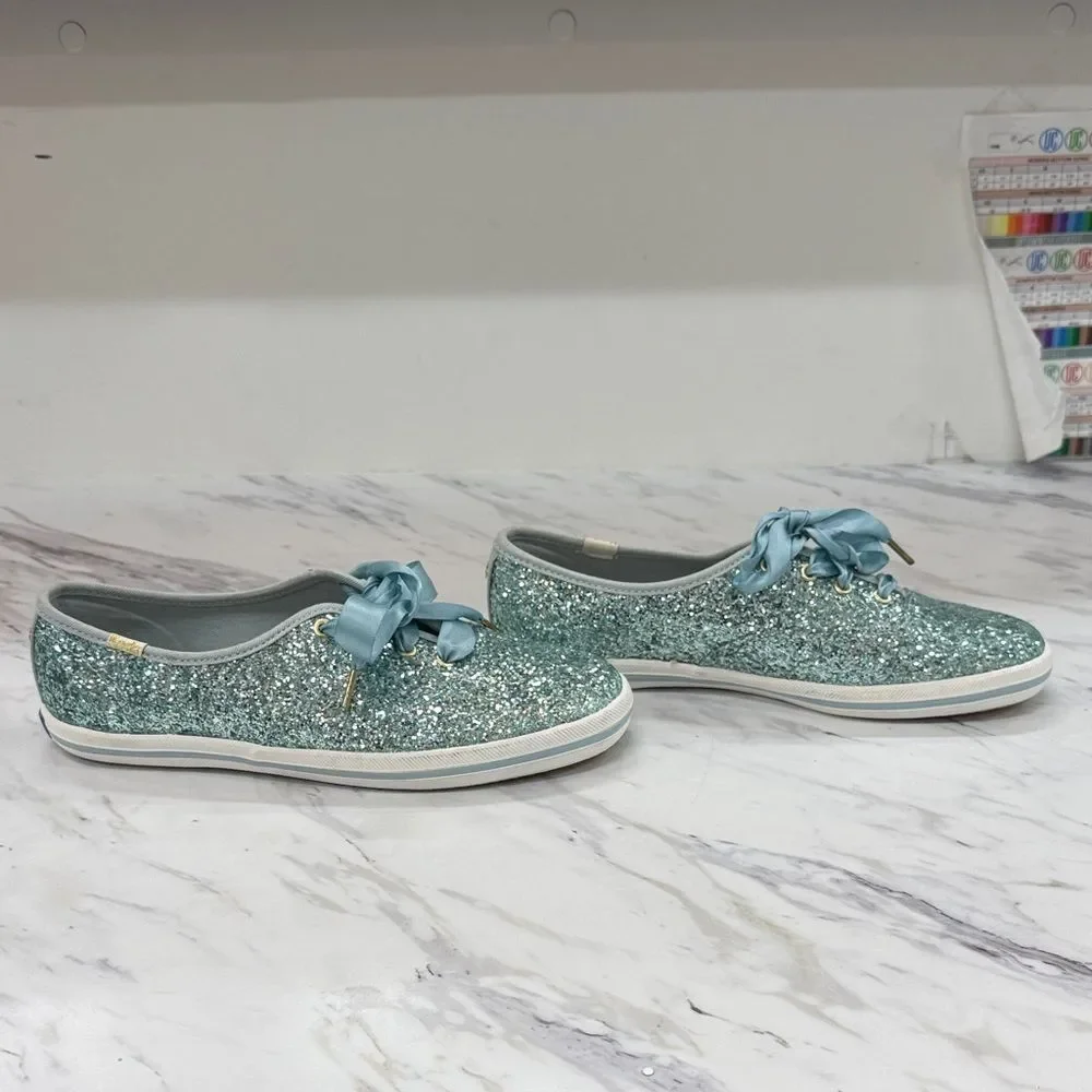 Glittery Teal Sneakers with Satin Laces
